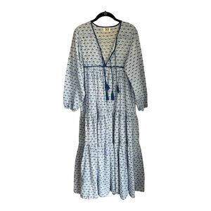 Sur La Vague Caftan Long Sleeve Tiered Maxi Dress Size Large